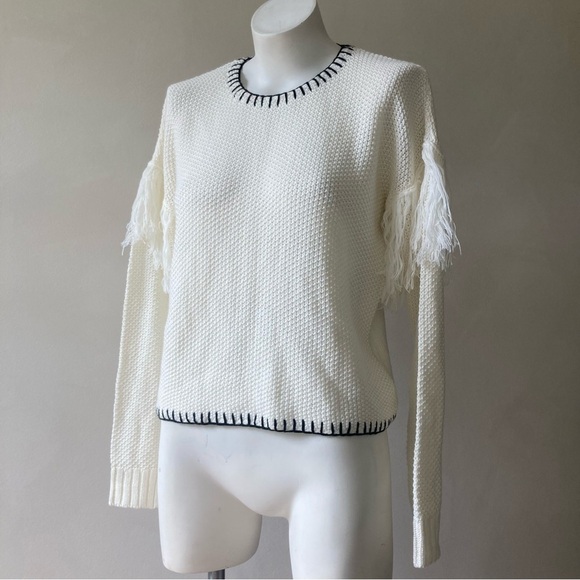 MinkPink | Miles Apart Fringe Knit Contrast Stitch Sweater - Picture 1 of 6